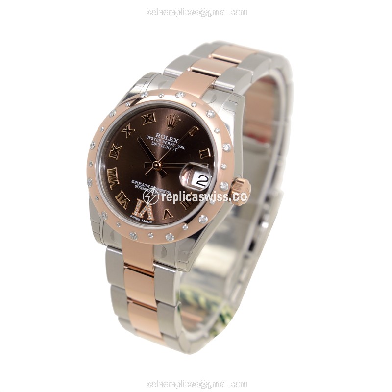Rolex Datejust Replica - Automatic - 18kt Rose & Steel - Brown Dial - Silver Clasp - View 3