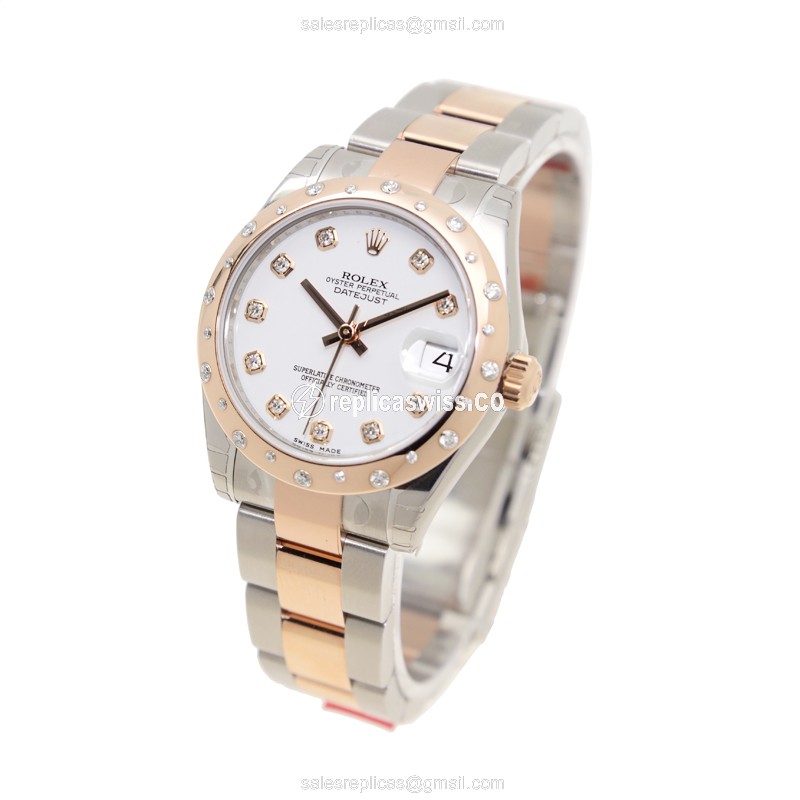 Rolex Lady Datejust Replica - Automatic - White Dial on Steel - 18kt Rose Gold & Steel Case - View 3