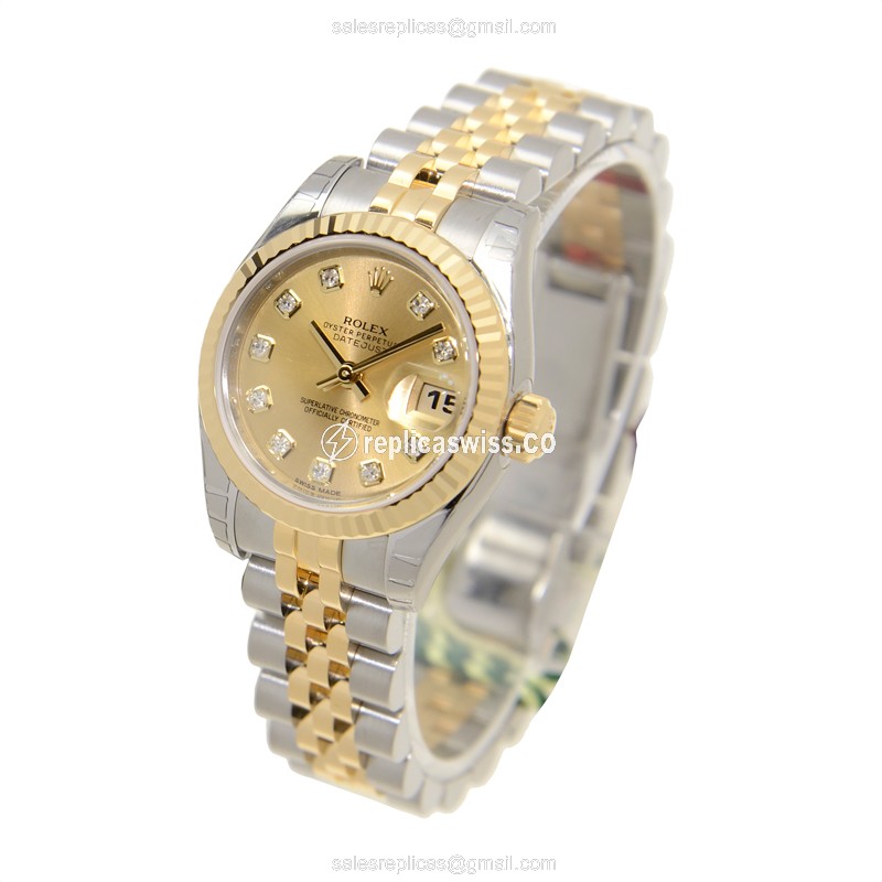 Rolex Datejust Lady Replica - Automatic - Gold Case on Silver - 28mm Dial - View 3