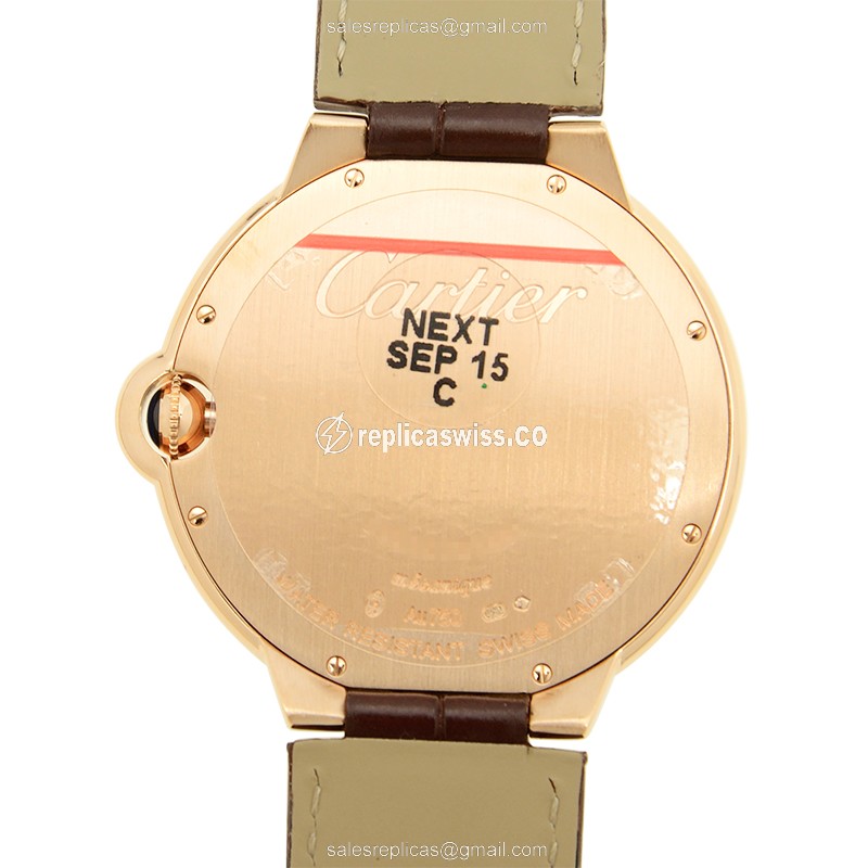 Cartier Ballon Bleu Replica - Manual Wind - 18kt Rose Gold - Silver Dial - Brown Alligator Strap - View 3