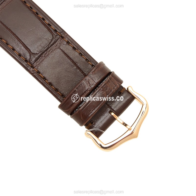 Cartier Ballon Bleu Replica - Manual Wind - 18kt Rose Gold - Silver Dial - Brown Alligator Strap - View 4