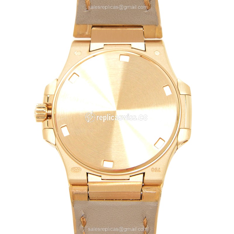 Patek Philippe 7010R-012 NAUTILUS Quartz Rose Gold Diamonds - Automatic - Gold Dial - Brown Alligator Clasp - View 4