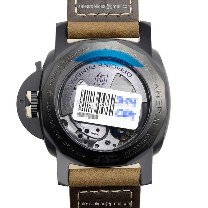 Panerai PAM00441 LUMINOR Replica - Automatic - Ceramic Case - Black Dial - Brown Cowhide Strap - View 3