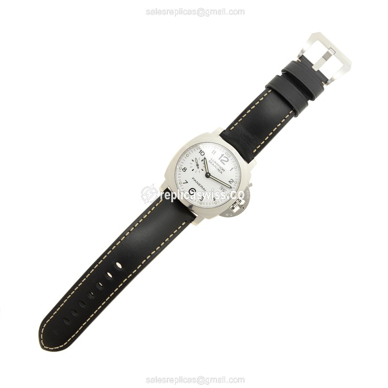 Panerai PAM00499 LUMINOR Replica - Automatic - Steel Case - White Dial - Black Cowhide Strap - View 2