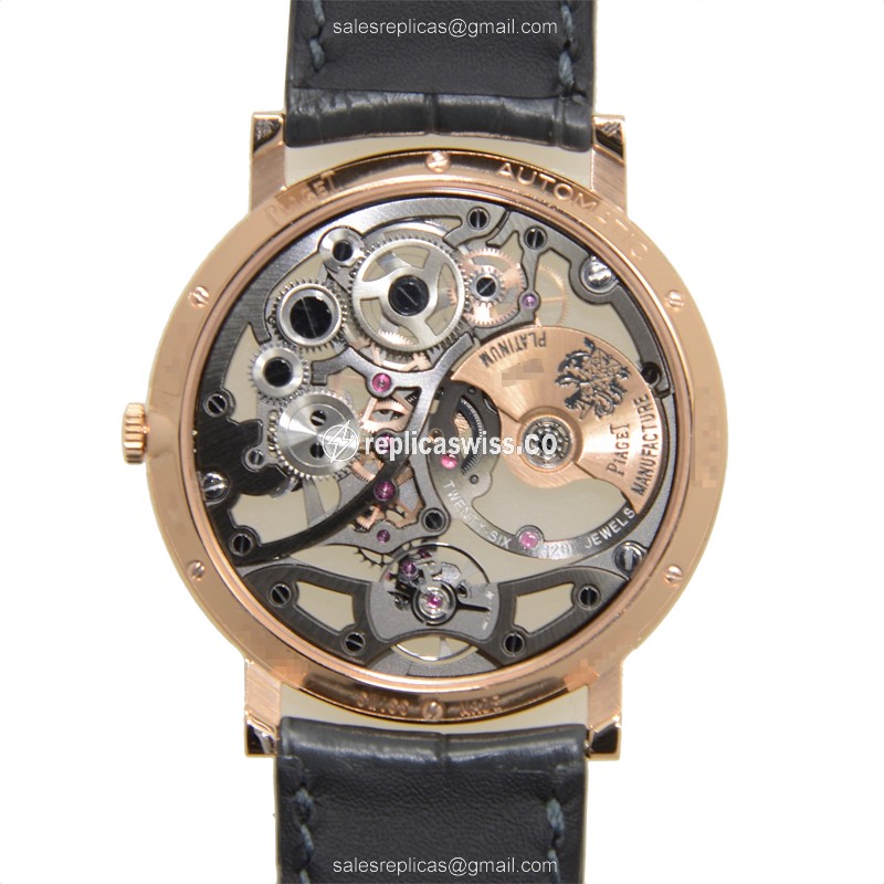 Piaget ALTIPLANO Replica - Automatic - 18kt Rose Gold - Dark Grey Dial - Black Alligator Strap - View 3