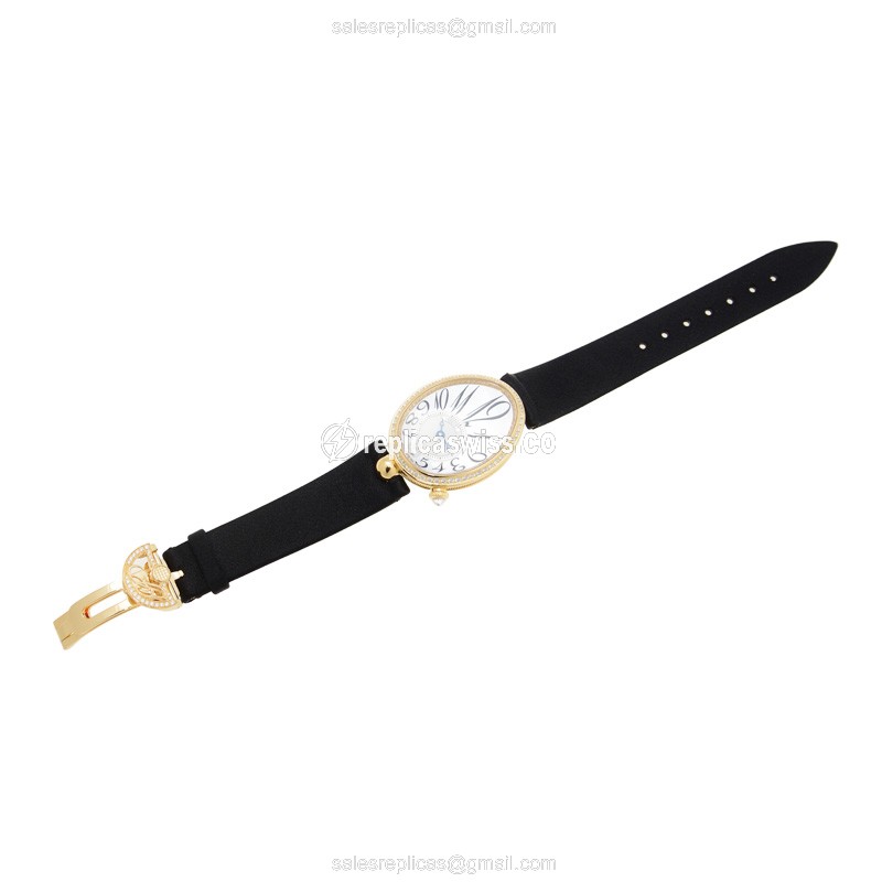 Breguet REINE DE NAPLES Replica - Automatic - 18kt Gold - Diamond - White Dial - Black Fabric Strap - View 2