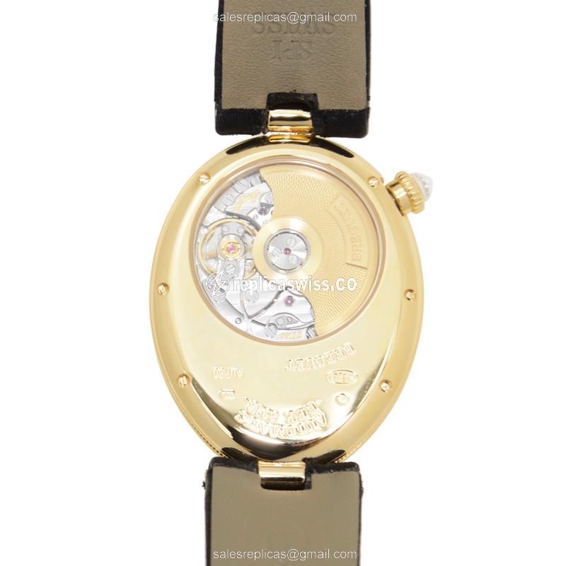 Breguet REINE DE NAPLES Replica - Automatic - 18kt Gold - Diamond - White Dial - Black Fabric Strap - View 3