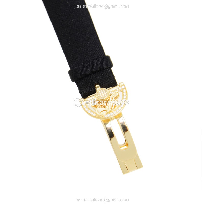 Breguet REINE DE NAPLES Replica - Automatic - 18kt Gold - Diamond - White Dial - Black Fabric Strap - View 4
