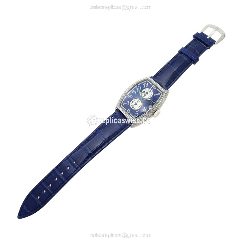 Franck Muller Cintree Curvex 5850 MB D Auto 18kt White Gold Blue Dial Blue Leather Buckle - View 2
