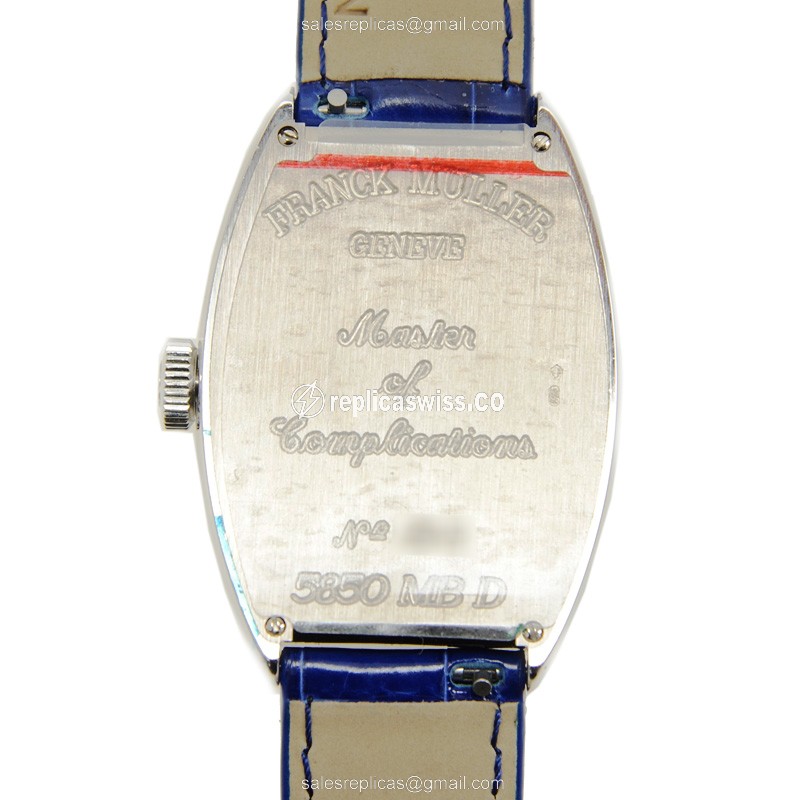 Franck Muller Cintree Curvex 5850 MB D Auto 18kt White Gold Blue Dial Blue Leather Buckle - View 3