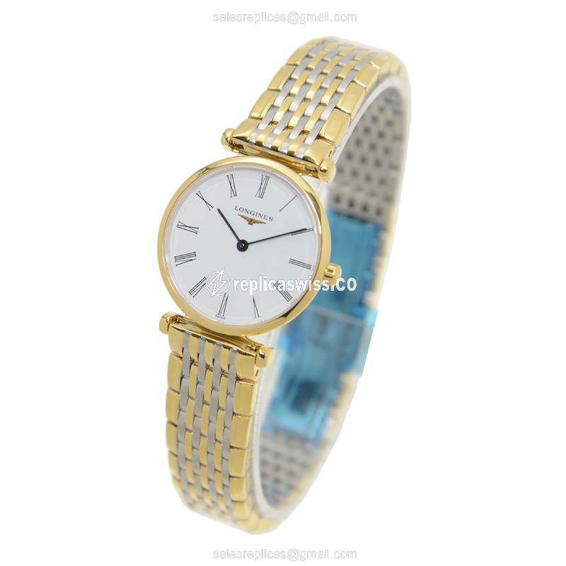 Longines LA GRANDE Quartz PVD Gold - White Dial - Gold Strap - Clasp - View 3