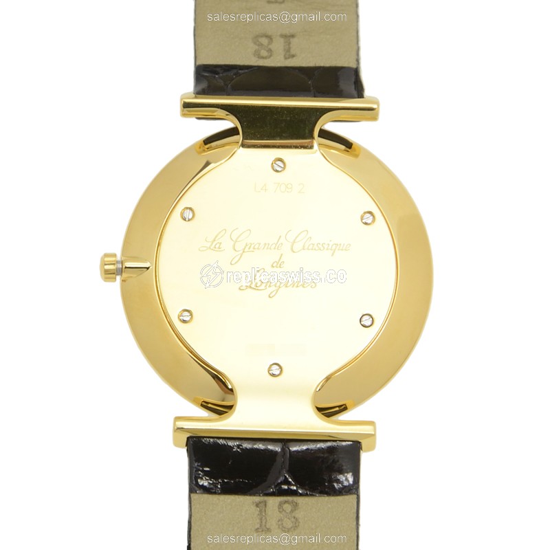 Longines L4.709.2.11.2 Replica - Quartz - PVD Gold Case - White Dial on Black Alligator Strap - View 3