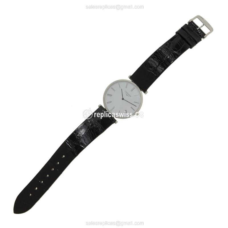 Longines LA GRANDE Quartz - Stainless Steel - White Dial - Buckle Clasp - Black Alligator - View 2
