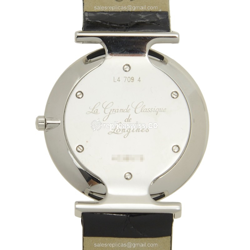 Longines LA GRANDE Quartz - Stainless Steel - White Dial - Buckle Clasp - Black Alligator - View 3