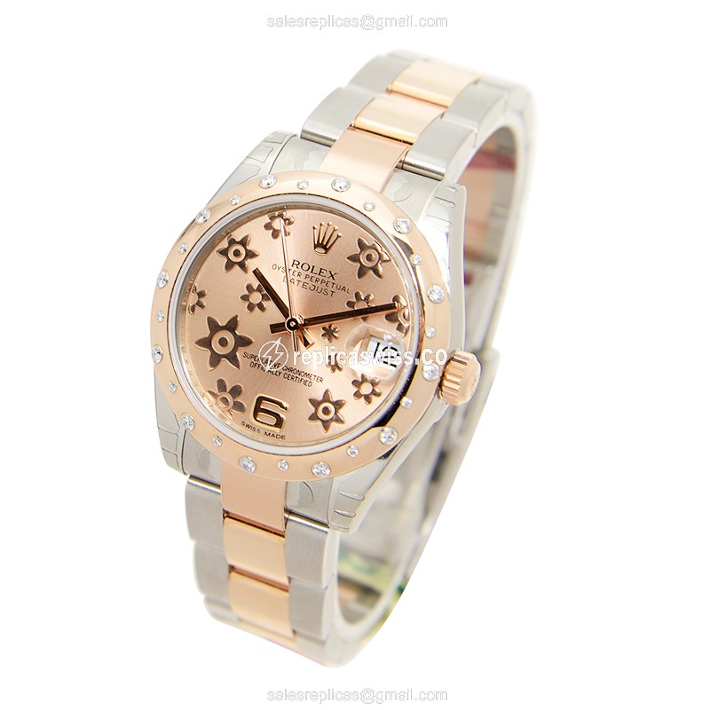 Rolex Lady Datejust Replica - Automatic - Pink Dial on 18kt Gold & Steel Case - View 3