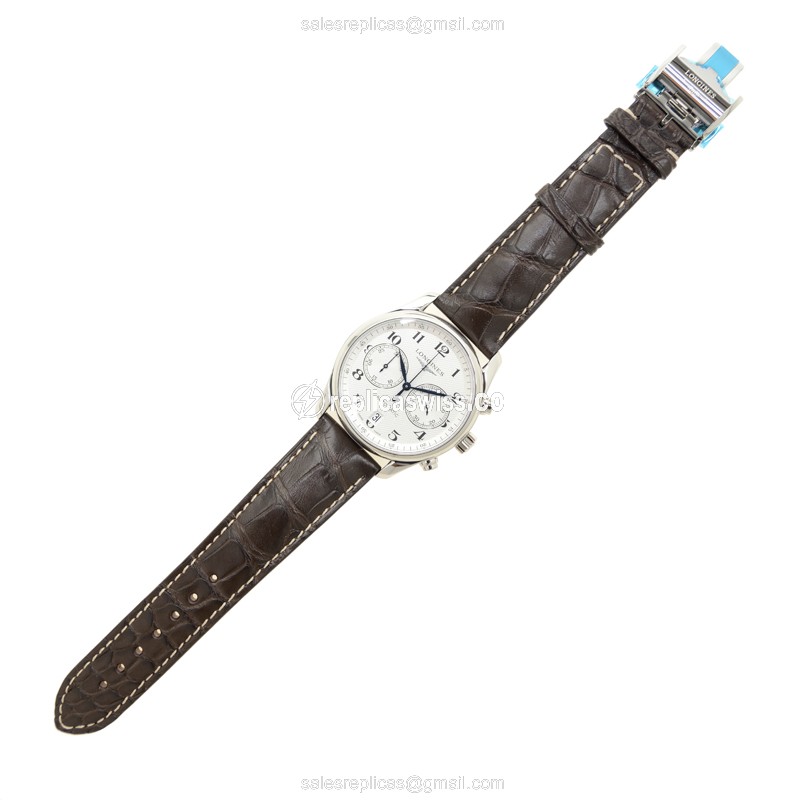 Longines L2.629.4.78.3 Replica | Automatic - Silver Dial | Alligator Brown Strap - View 2