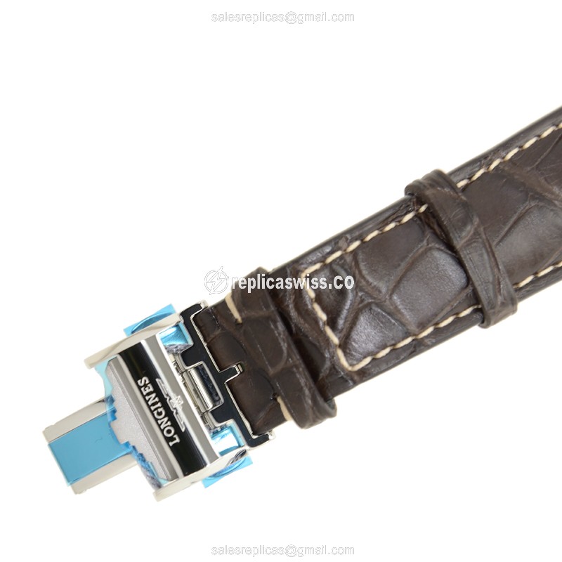 Longines L2.629.4.78.3 Replica | Automatic - Silver Dial | Alligator Brown Strap - View 4
