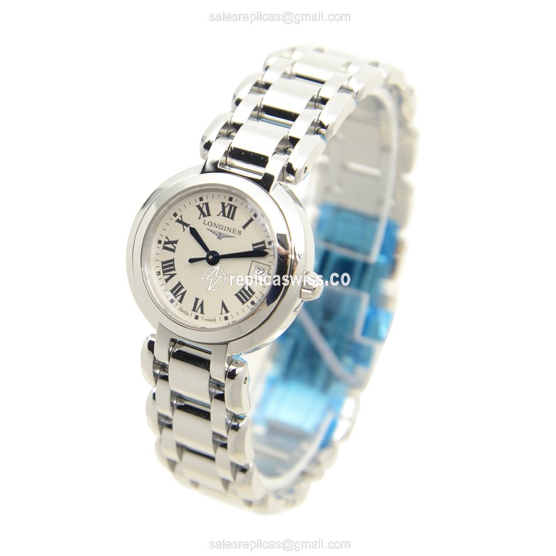 Longines Prima Luna Quartz - Steel Case, White Dial, Silver Clasp & Strap - View 3