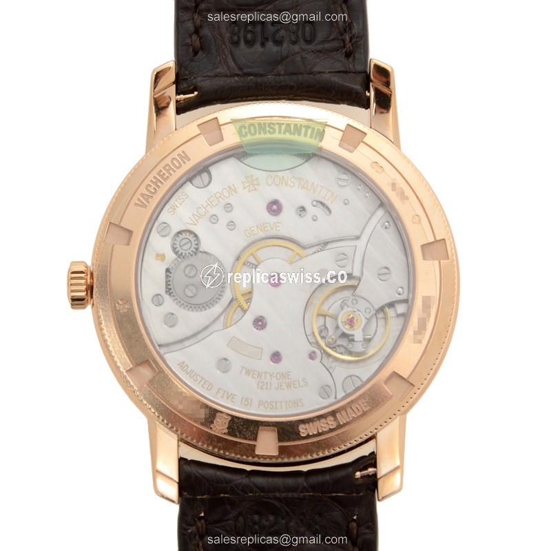 Vacheron Constantin 82172/000R-9382 TRADITIONNELLE - Manual Wind - 18kt Rose Gold - White Dial - Brown Alligator Strap - View 3