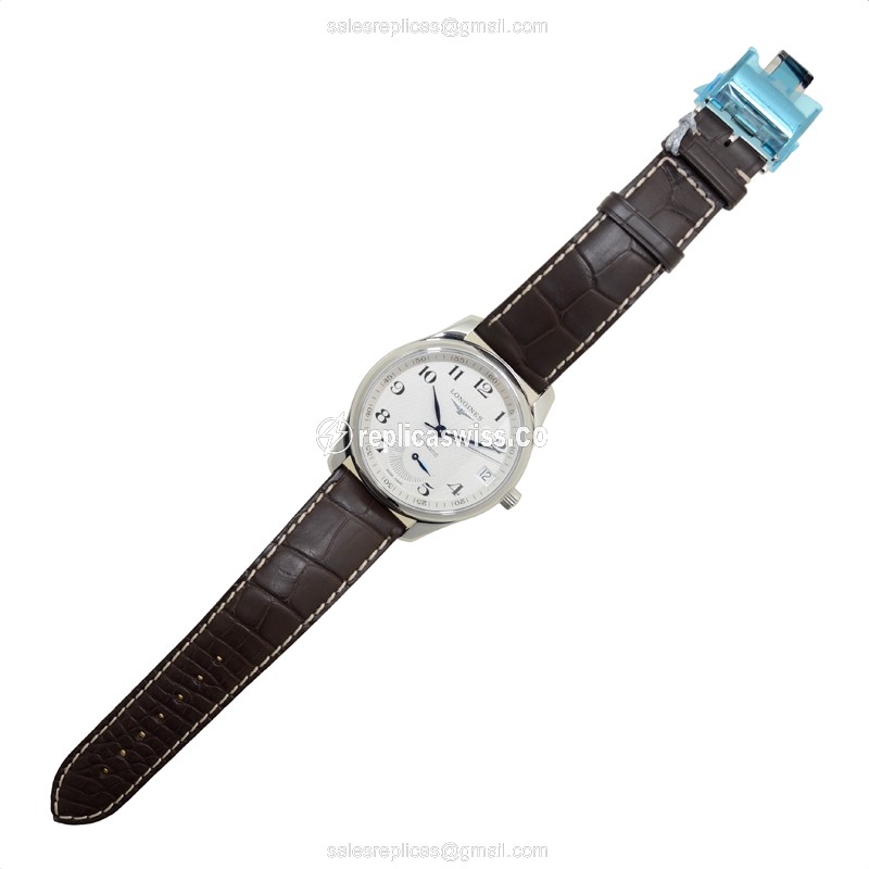 Longines L2.666.4.78.3 Replica - Automatic - Steel Case - Silver Dial, Brown Alligator Strap - View 2