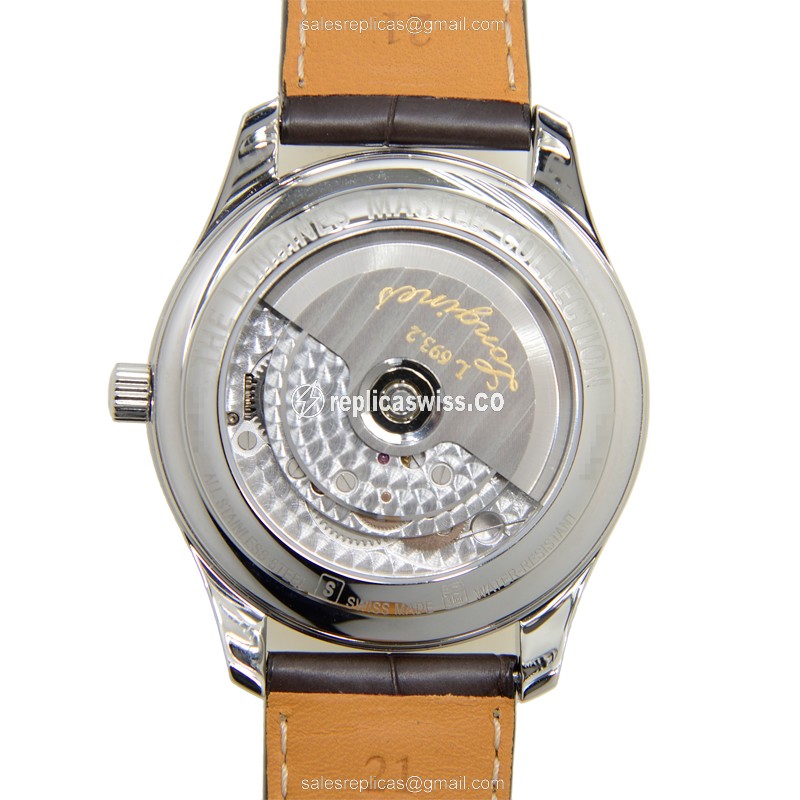 Longines L2.666.4.78.3 Replica - Automatic - Steel Case - Silver Dial, Brown Alligator Strap - View 3