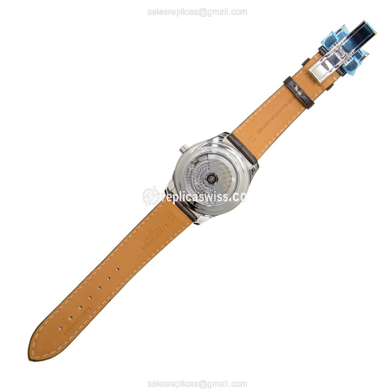 Longines L2.666.4.78.3 Replica - Automatic - Steel Case - Silver Dial, Brown Alligator Strap - View 4