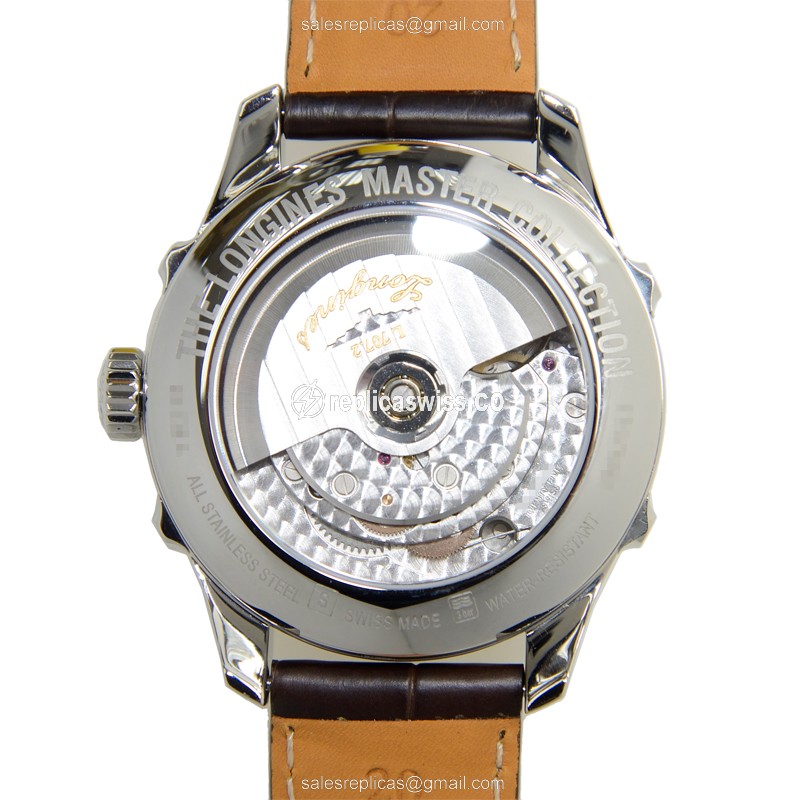 Longines L2.738.4.71.3 Replica - Automatic - Stainless Steel - White Dial - Brown Alligator Strap - View 3