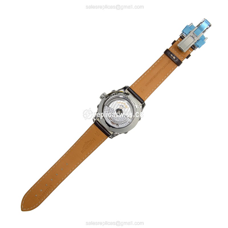 Longines L2.738.4.71.3 Replica - Automatic - Stainless Steel - White Dial - Brown Alligator Strap - View 4