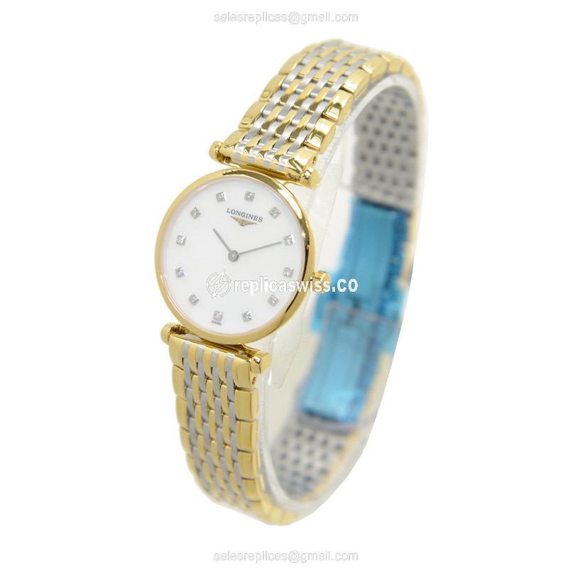 Longines LA GRANDE Replica - Quartz - 18kt Gold & Steel Case - White Dial - View 3