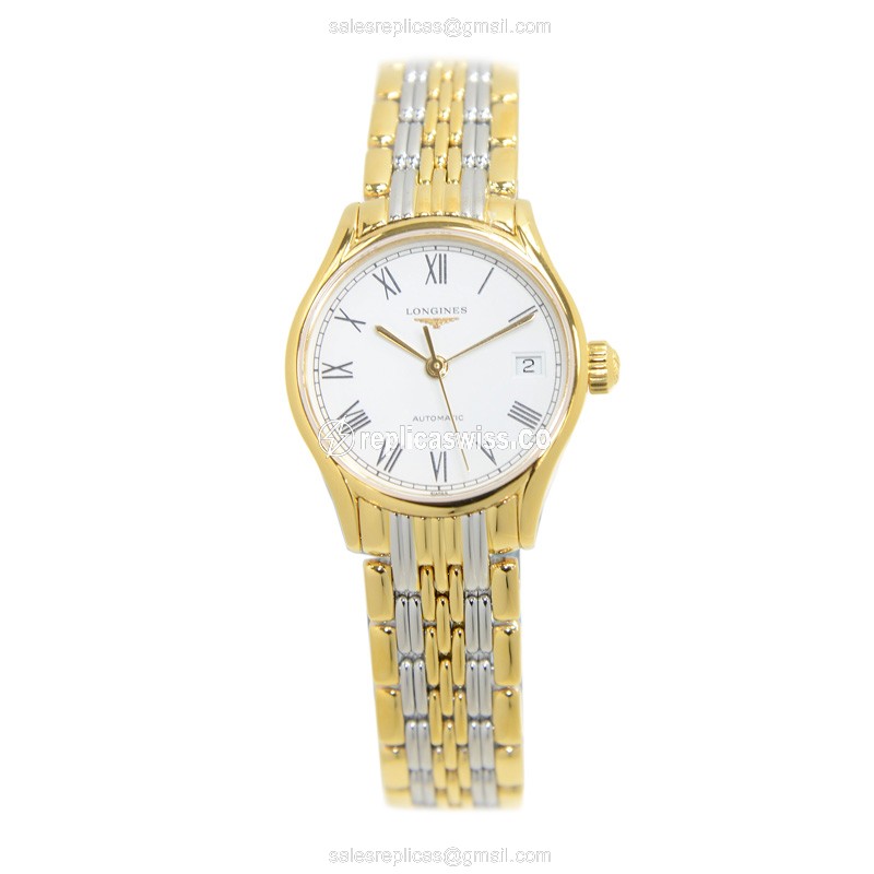 Longines Lyre Replica - PVD Gold - White Dial - Automatic - Gold Clasp - View 2