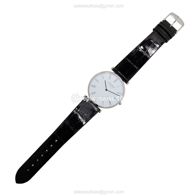 Longines LA GRANDE Quartz - Stainless Steel Case - White Dial - Leather Black Strap - Sapphire Crystal - View 2
