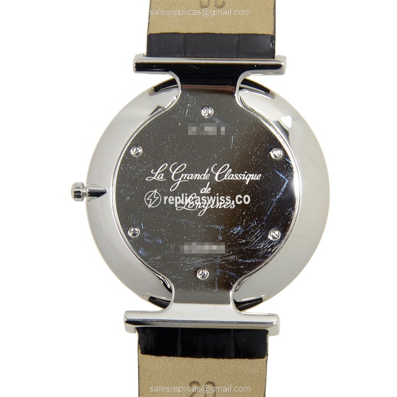 Longines LA GRANDE Quartz - Stainless Steel Case - White Dial - Leather Black Strap - Sapphire Crystal - View 3