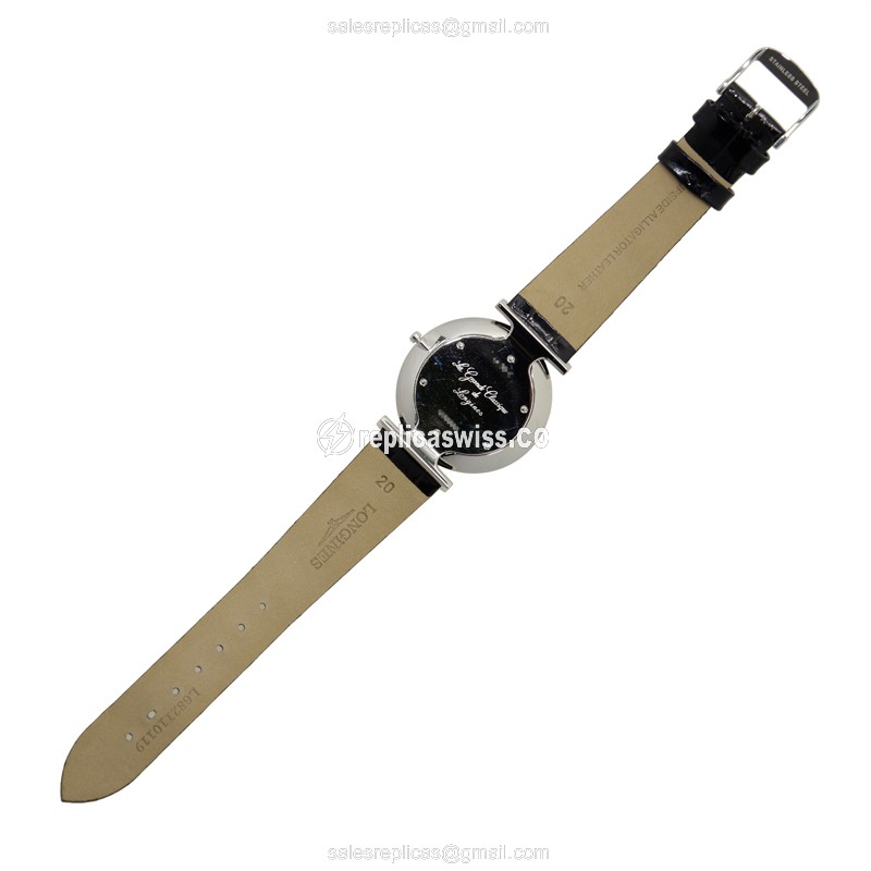 Longines LA GRANDE Quartz - Stainless Steel Case - White Dial - Leather Black Strap - Sapphire Crystal - View 4