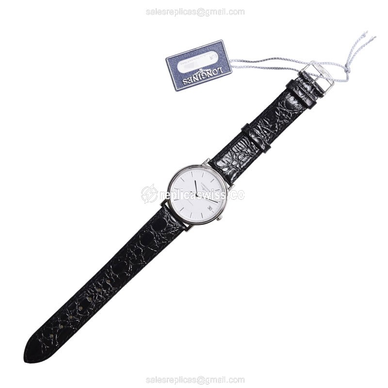 Longines Presence Replica - Automatic - Steel Case - White Dial, Black Leather Strap - View 2