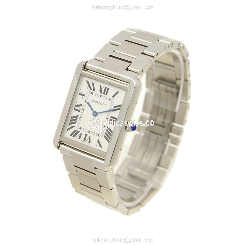 Cartier TANK Quartz Steel White Dial - Silver Clasp - 25mm Case - View 3