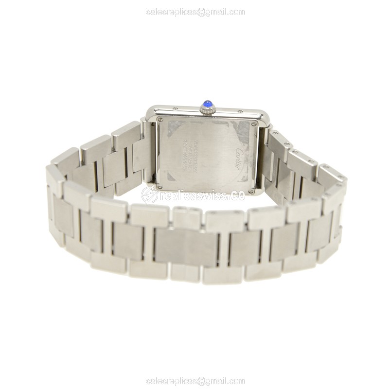 Cartier TANK Quartz Steel White Dial - Silver Clasp - 25mm Case - View 4
