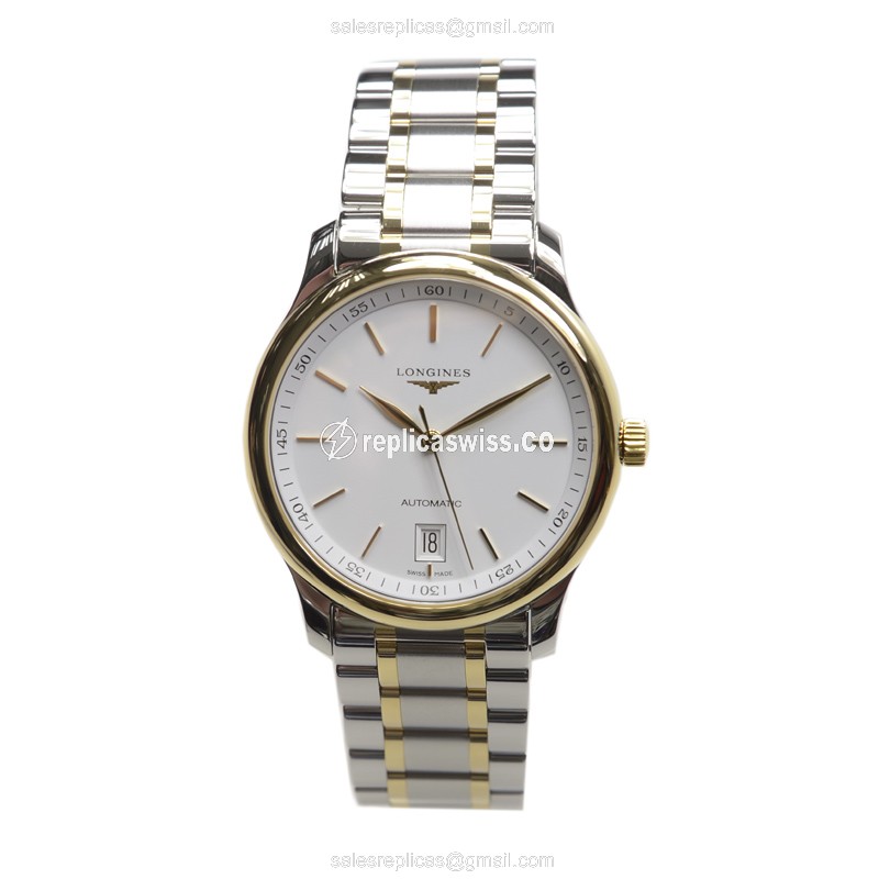 Longines L2.628.5.12.7 Replica - Automatic - 18kt Gold & Steel - White Dial, Silver Clasp - View 2