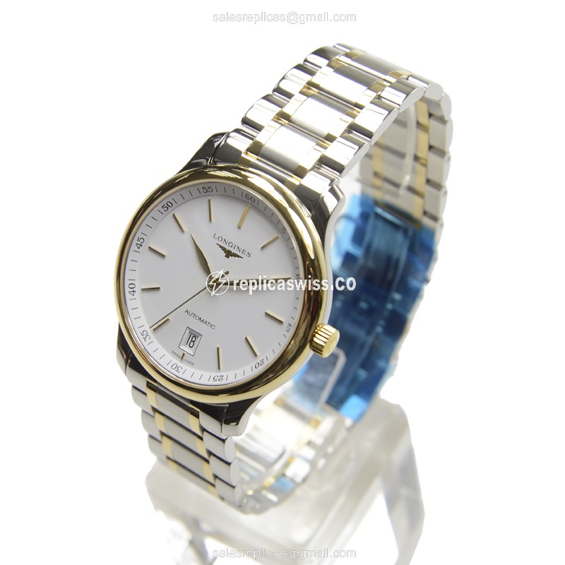 Longines L2.628.5.12.7 Replica - Automatic - 18kt Gold & Steel - White Dial, Silver Clasp - View 3