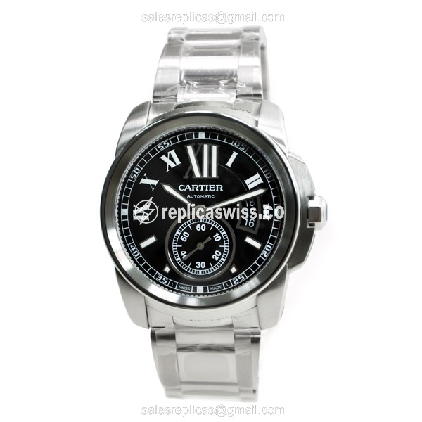 Cartier W7100016 Replica - Automatic - Steel Case - Black Dial - Silver Strap - View 2