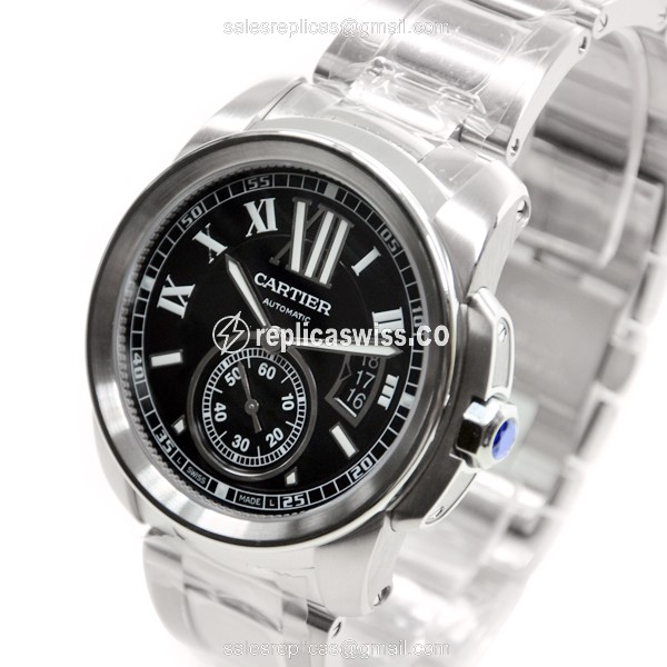 Cartier W7100016 Replica - Automatic - Steel Case - Black Dial - Silver Strap - View 3