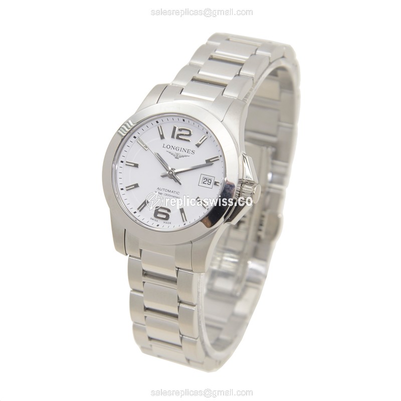 Longines CONQUEST Replica - Automatic - Steel Case - White Dial, Silver Clasp - View 3