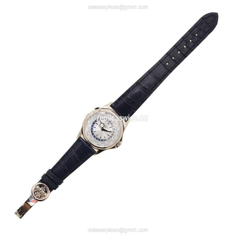 Patek Philippe 5130G-019 Complications Auto 18kt White Gold Silver Dial Blue Alligator Strap Clasp - View 2