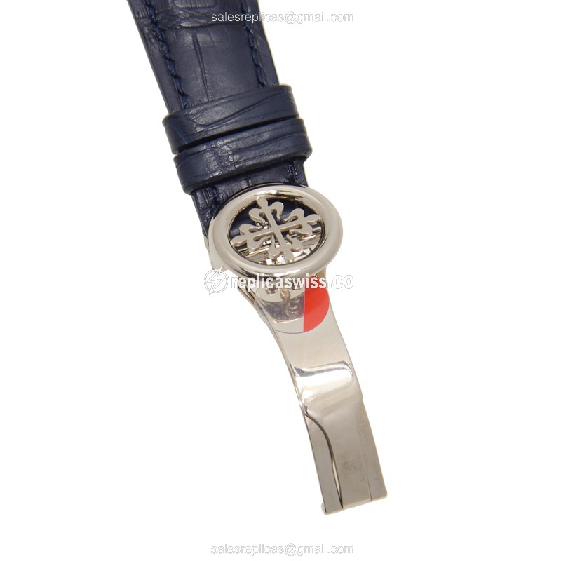 Patek Philippe 5130G-019 Complications Auto 18kt White Gold Silver Dial Blue Alligator Strap Clasp - View 4