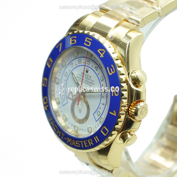 Rolex Yacht Master II Replica - Automatic - 18kt Gold Case - White Dial - View 3