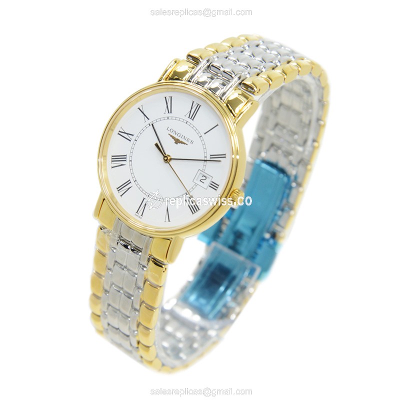 Longines Presence Replica - Quartz - PVD Gold - White Dial, Silver Strap - View 3