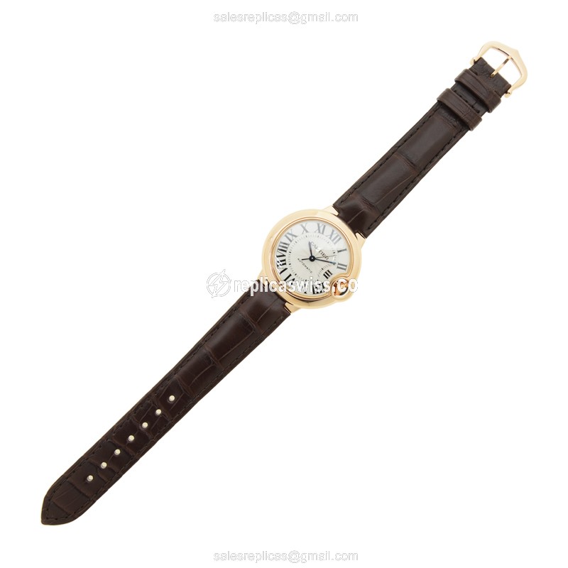 Cartier Ballon Bleu Replica - Automatic - 18kt Rose Gold - Silver Dial - Brown Alligator Strap - View 2
