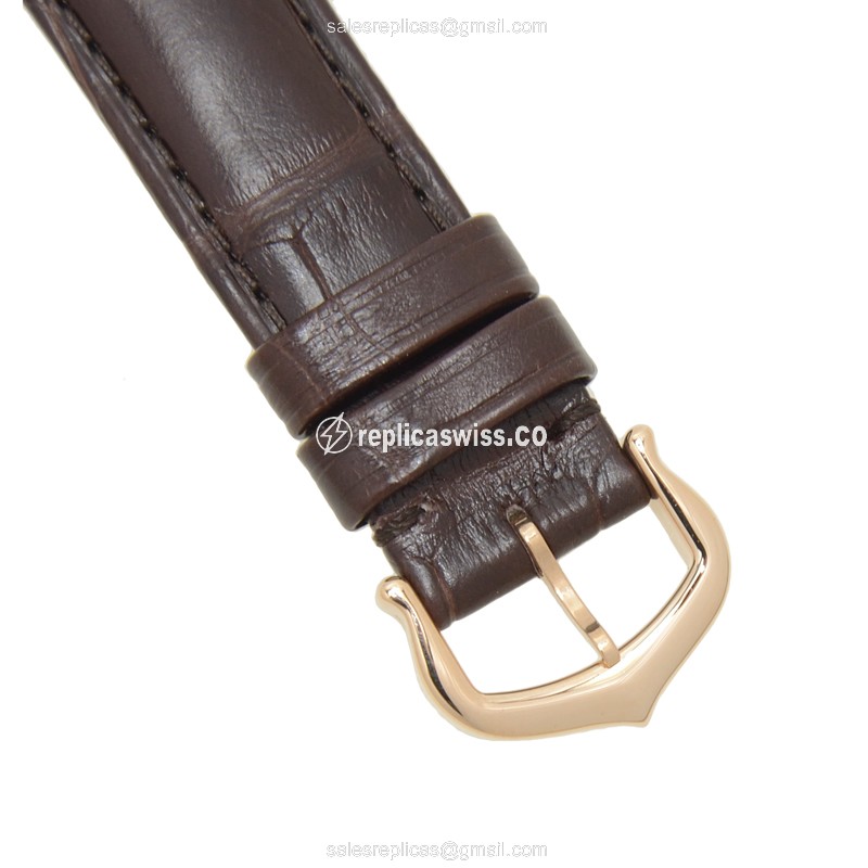 Cartier Ballon Bleu Replica - Automatic - 18kt Rose Gold - Silver Dial - Brown Alligator Strap - View 4