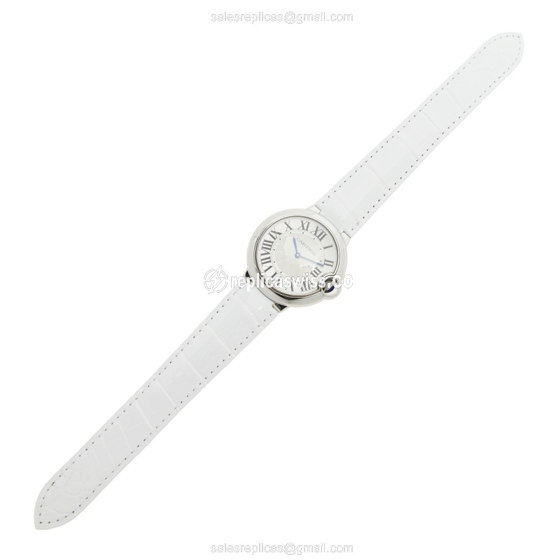 Cartier Ballon Bleu Quartz - Steel Case - Silver Dial - White Alligator Strap - View 2