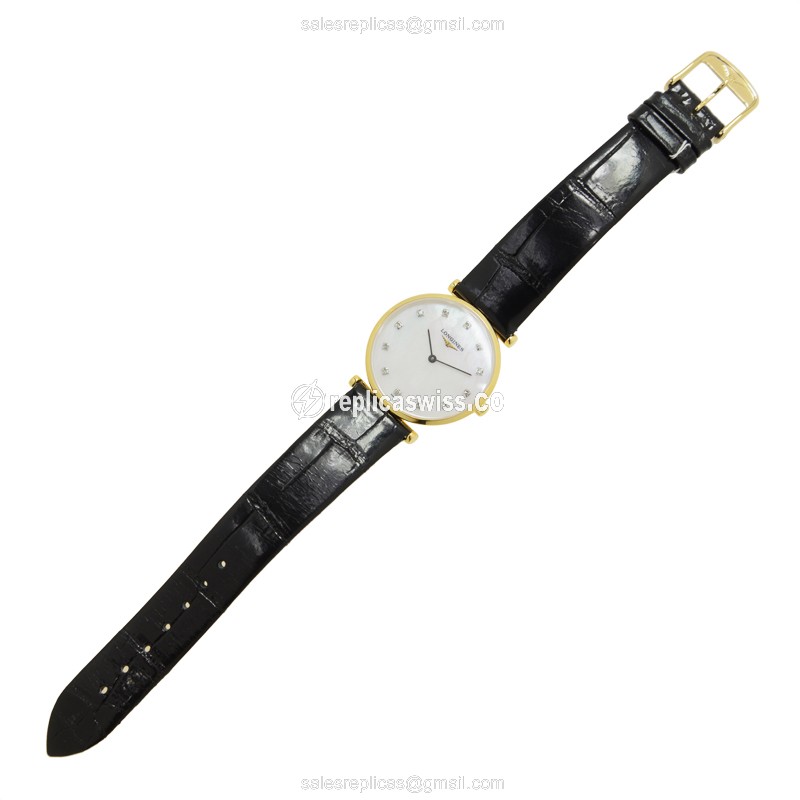 Longines L4.512.2.87.2 Replica - Quartz - 18kt Gold Case - White Dial, Leather Strap - View 2