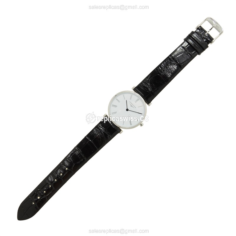 Rolex L4.512.4.11.2 Replica - Quartz - Steel Case - White Dial, Black Alligator Strap - View 2
